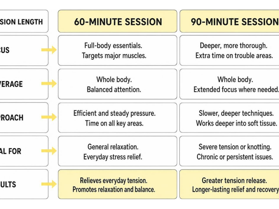 Comparison of 60-minute vs 90-minute massage session focus and results