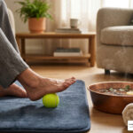 at-home foot care tennis ball rolling and warm soak